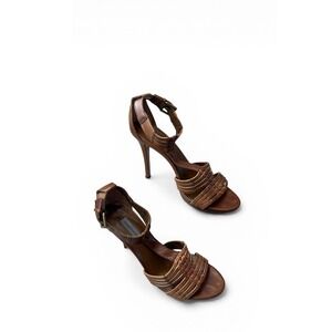 Classiques Entier Rialto Brown Woven Leather Stiletto Sandals Womens 7.5M